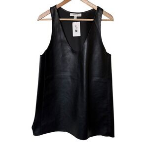 H&M Edition Faux Leather Tunic Women S Black NEW V-Neck Sleeveless A-Line Top